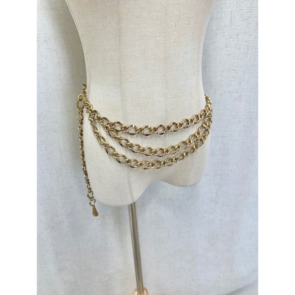 Vintage Gold Tone Multi Strand Layered Chain Belt Statement Accessory Wrap - Picture 15 of 16